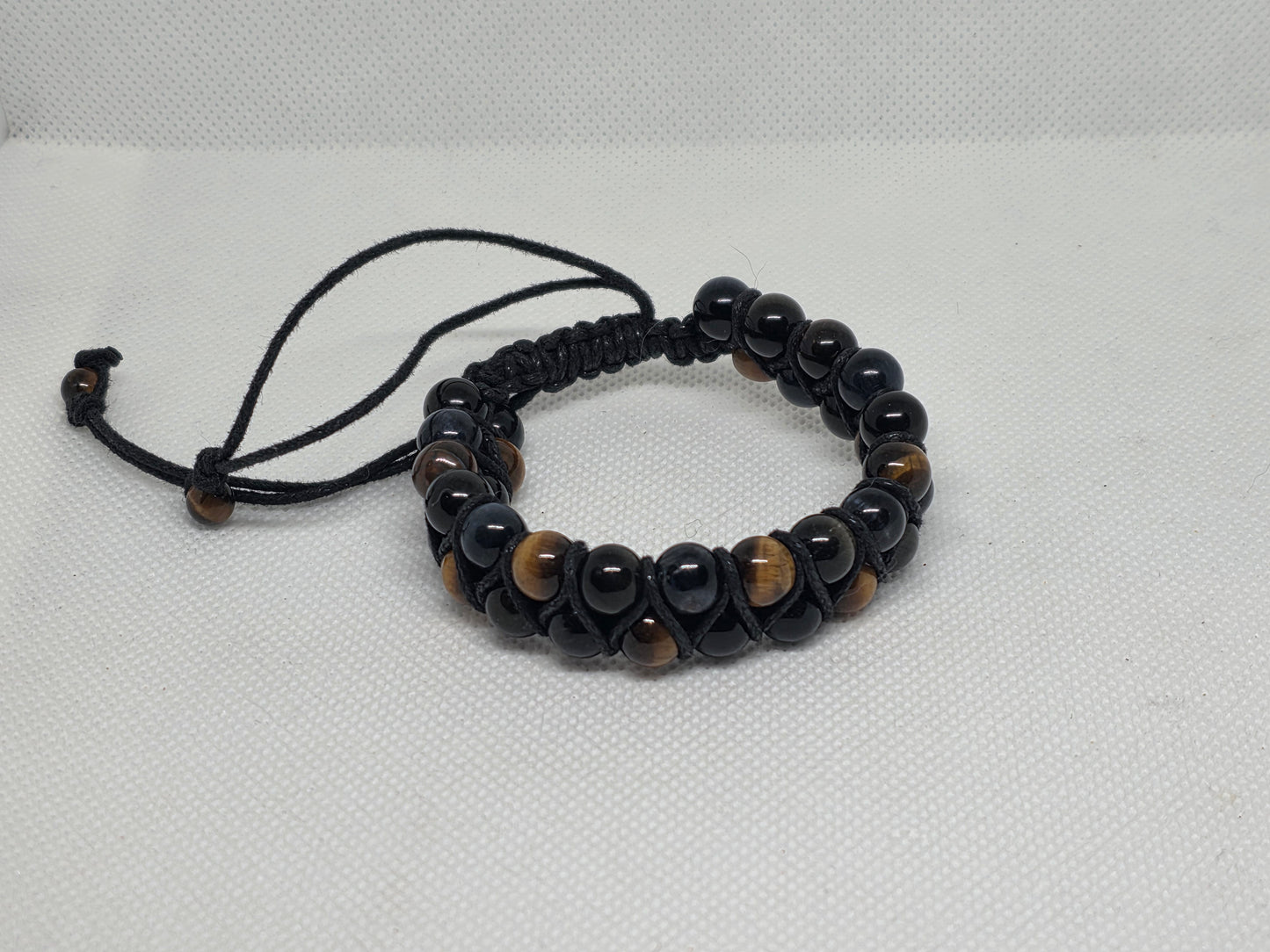 Tigers eye and obsidian adjustable double strand bracelet