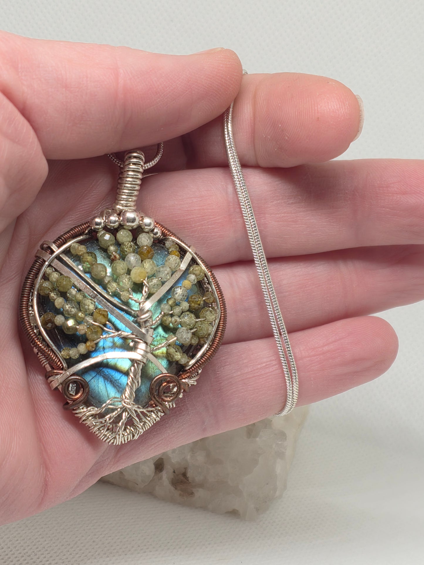 Labradorite and green garnet tree of life