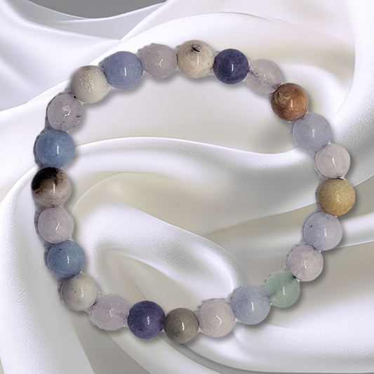Aquamarine, amazonianite, white jade