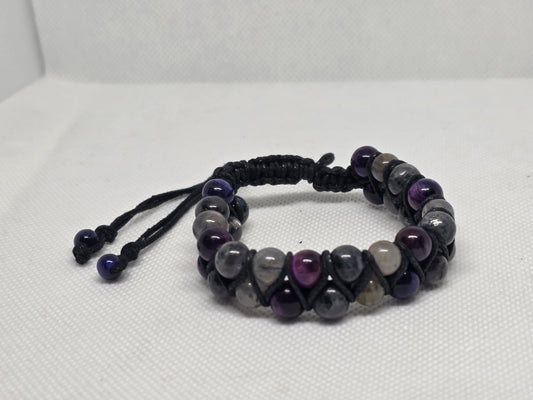 Galaxy tigers eye, labradorite, larvikite double strand bracelet (8mm)