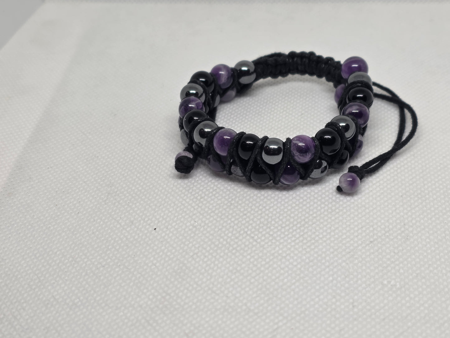 Amethyst, hematite and obsidian double strand bracelet (8mm)