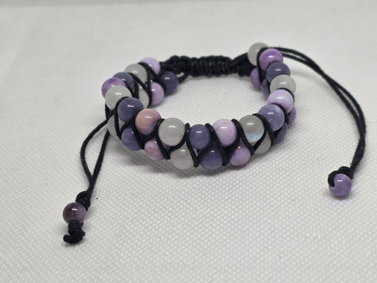 Angelite, moonstone, and calcedony double strand bracelet (8mm)