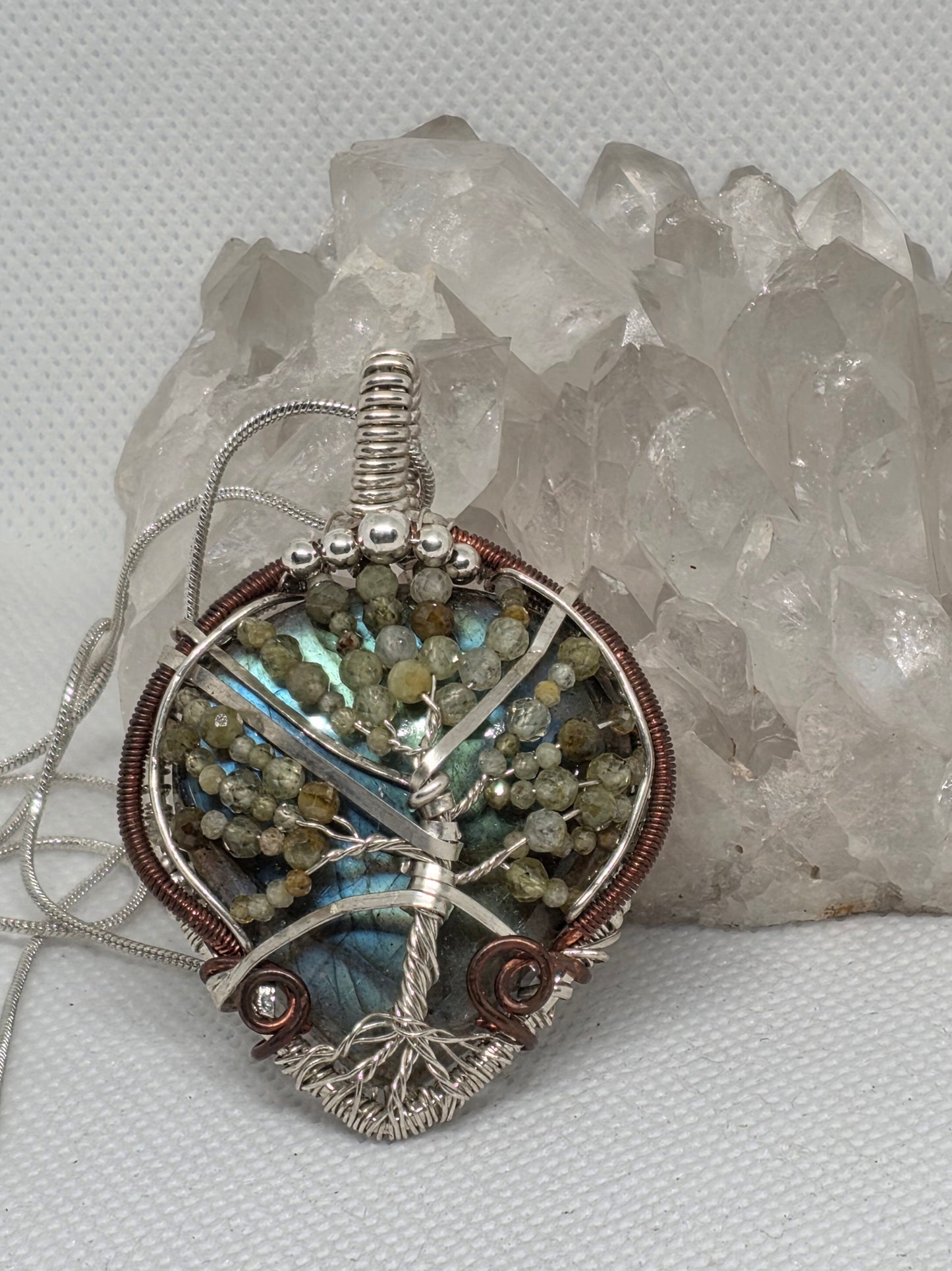 Labradorite and green garnet tree of life