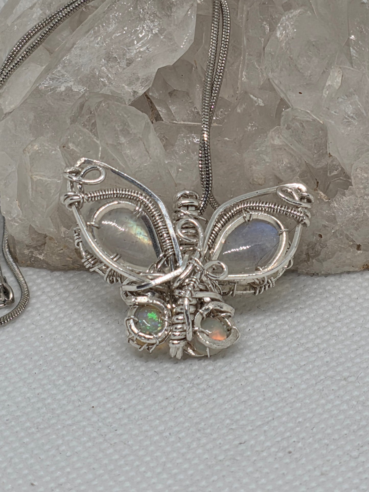 Moonstone and Ethiopian opal butterfly