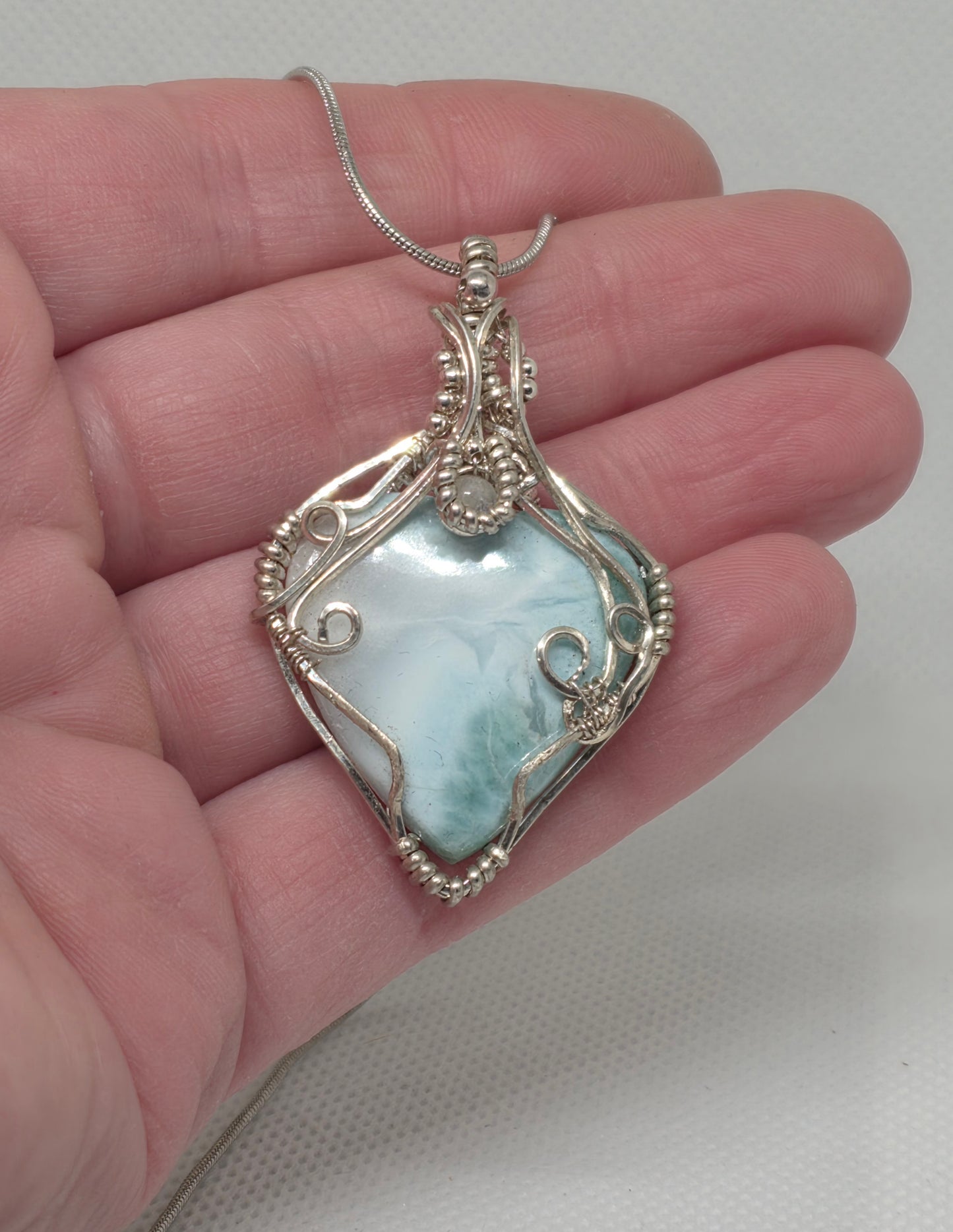 Larimar heart with an Ethiopian Opal accent