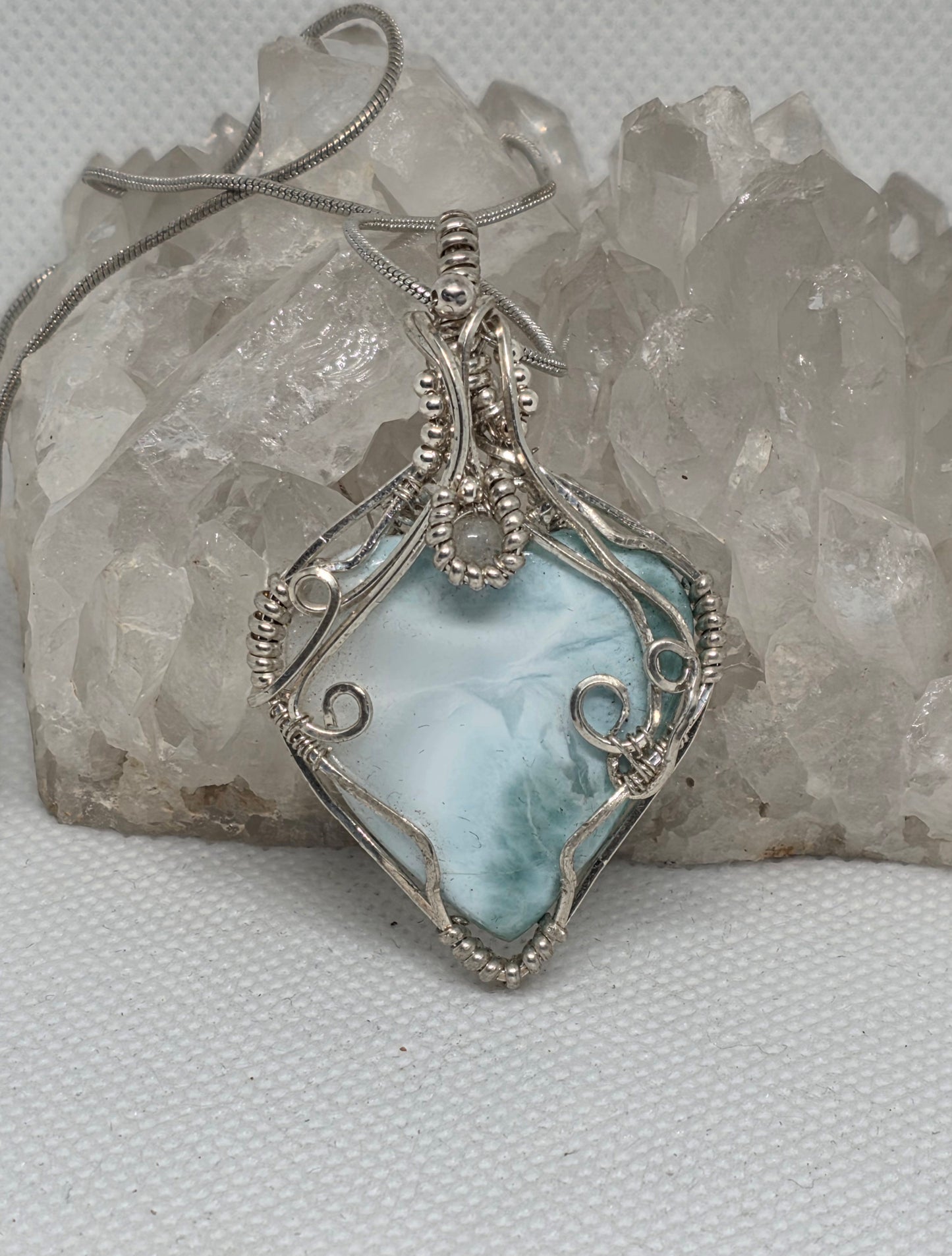 Larimar heart with an Ethiopian Opal accent